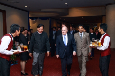 FIFA President Joseph. S. Blatter  and Myanmar Football Federation President U Zaw Zaw with Saman Sarathchandra at Sedona Lobby