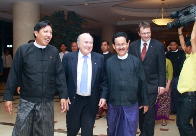 FIFA President Joseph. S. Blatter  and Myanmar Football Federation President U Zaw Zaw at Sedona Yangon with U Zaw Win (Great Grand Son of King Thibaw)